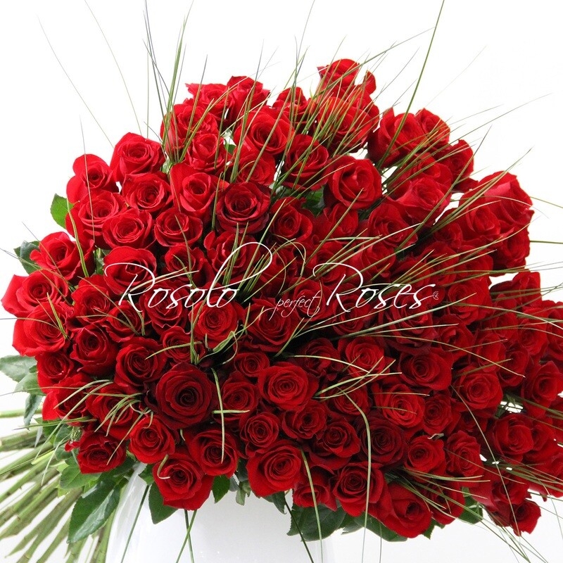 101 grandes roses rouges, inclus vase transparent