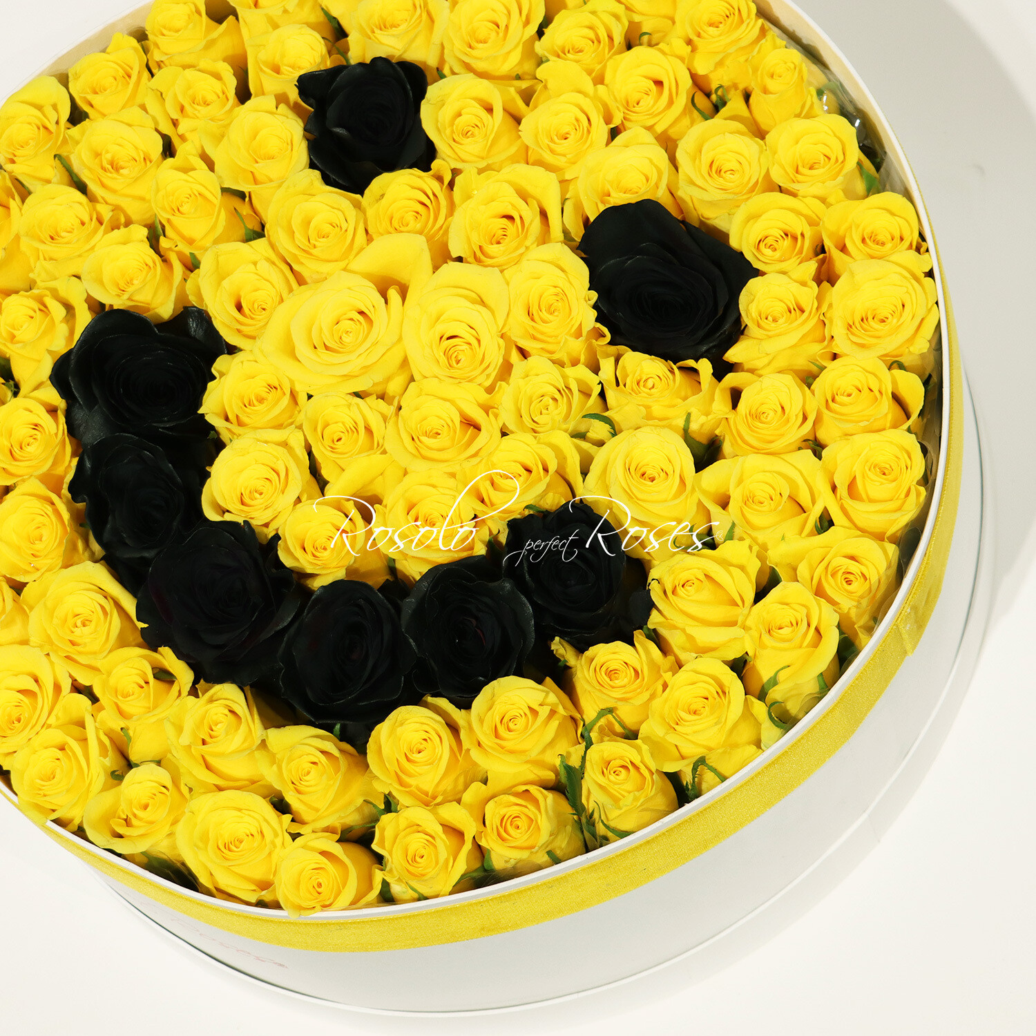 SMILE: Belle boîte de roses jaune et noires