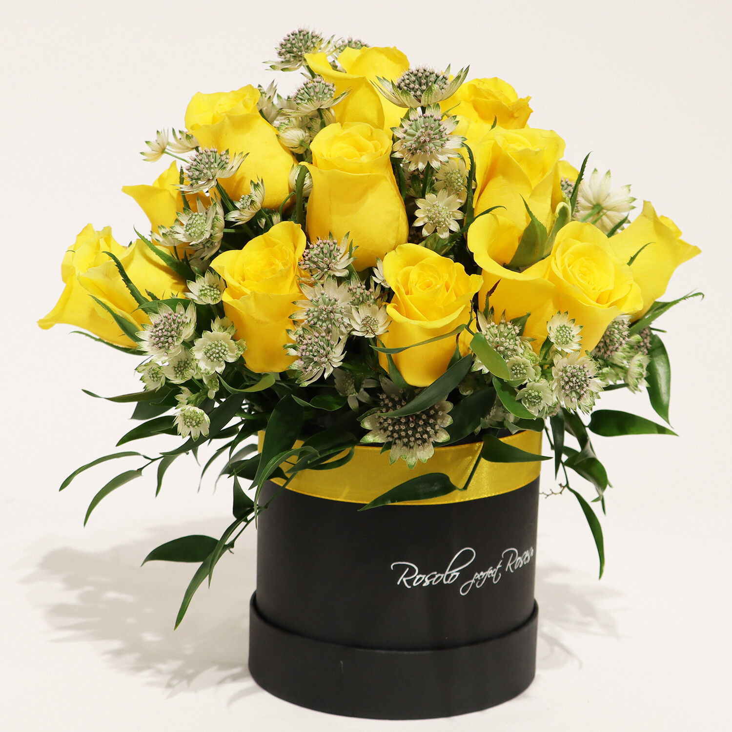 Belle boîte de roses jaunes