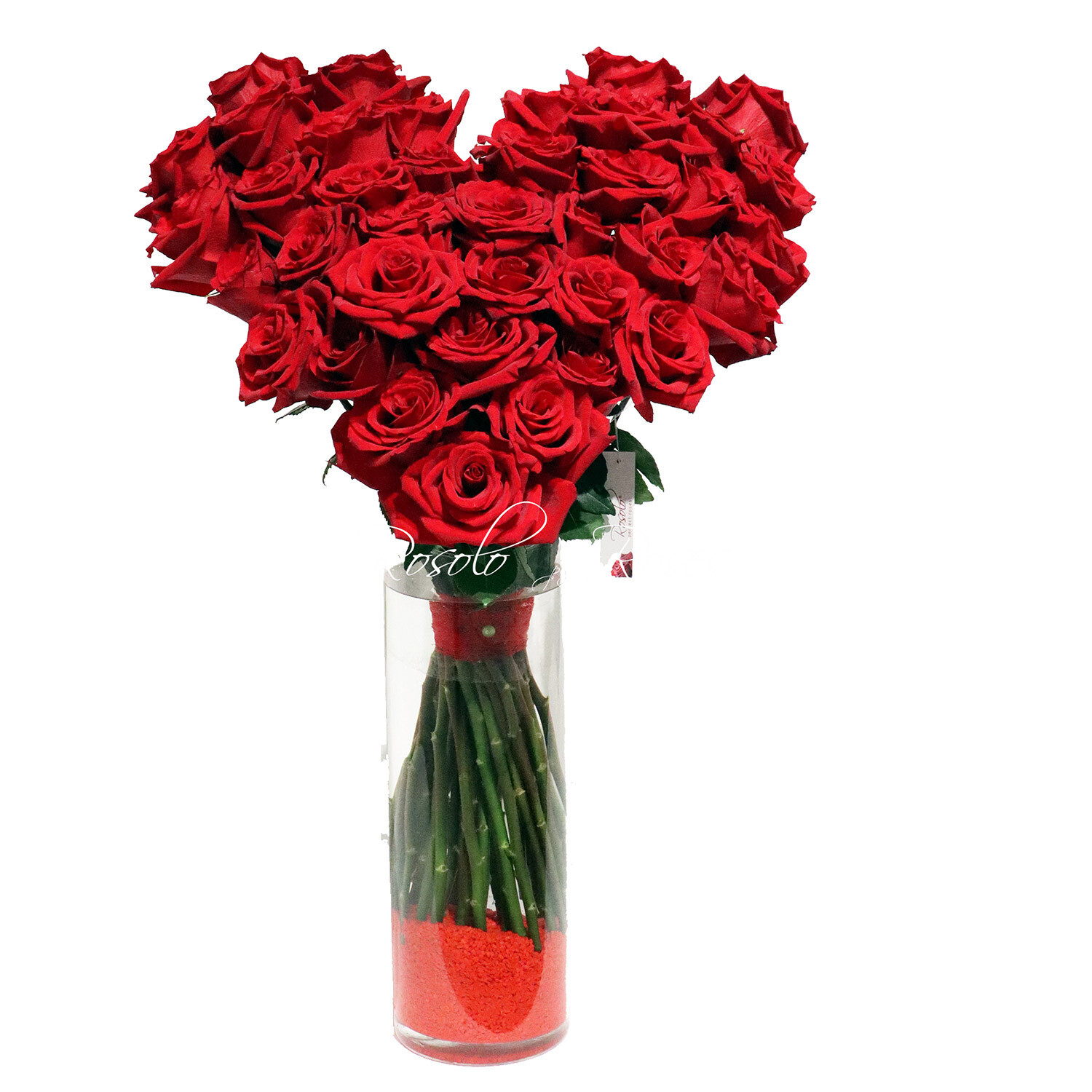 Grand bouquet de roses rouges en forme de cœur