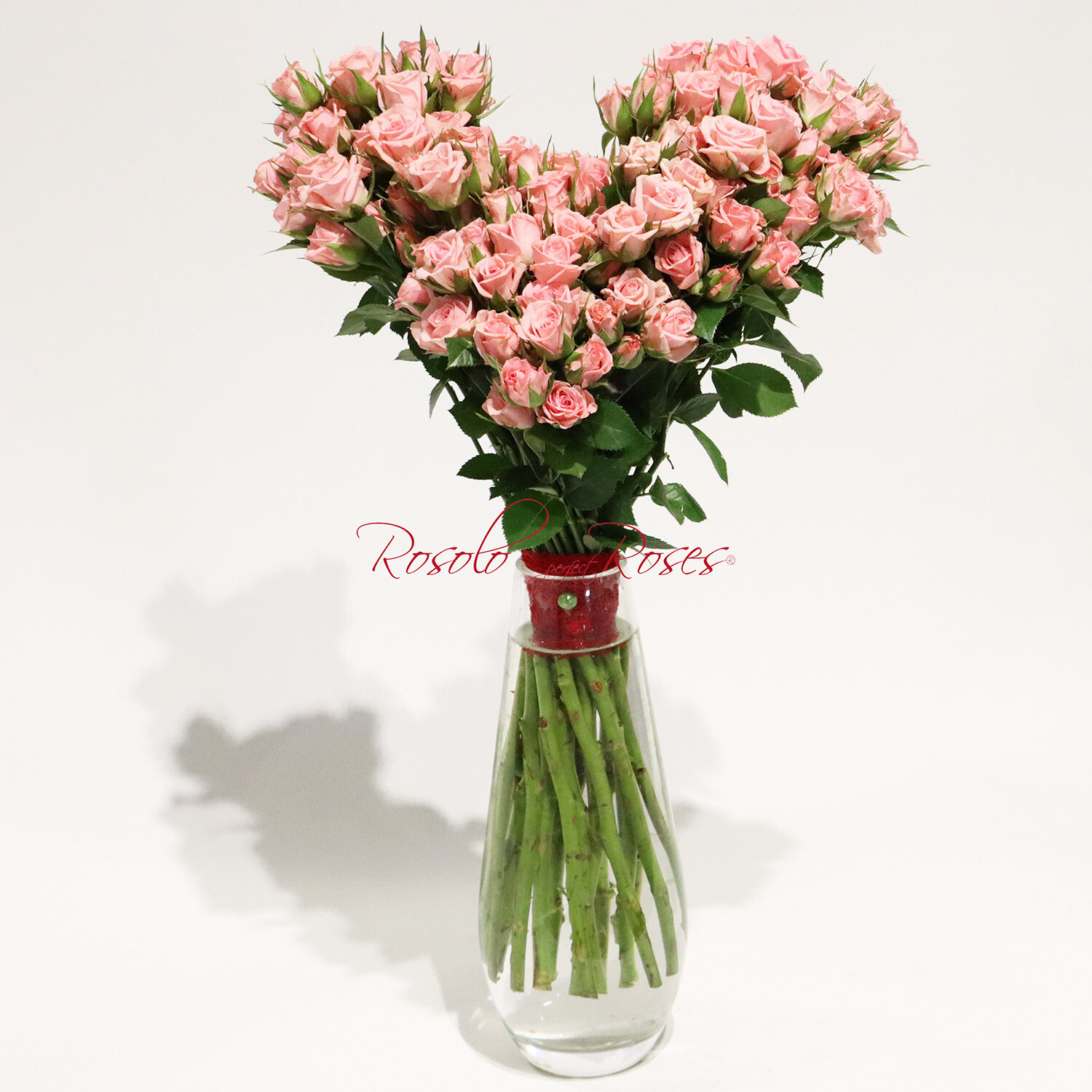 Bouquet de roses polyantha en forme de cœur