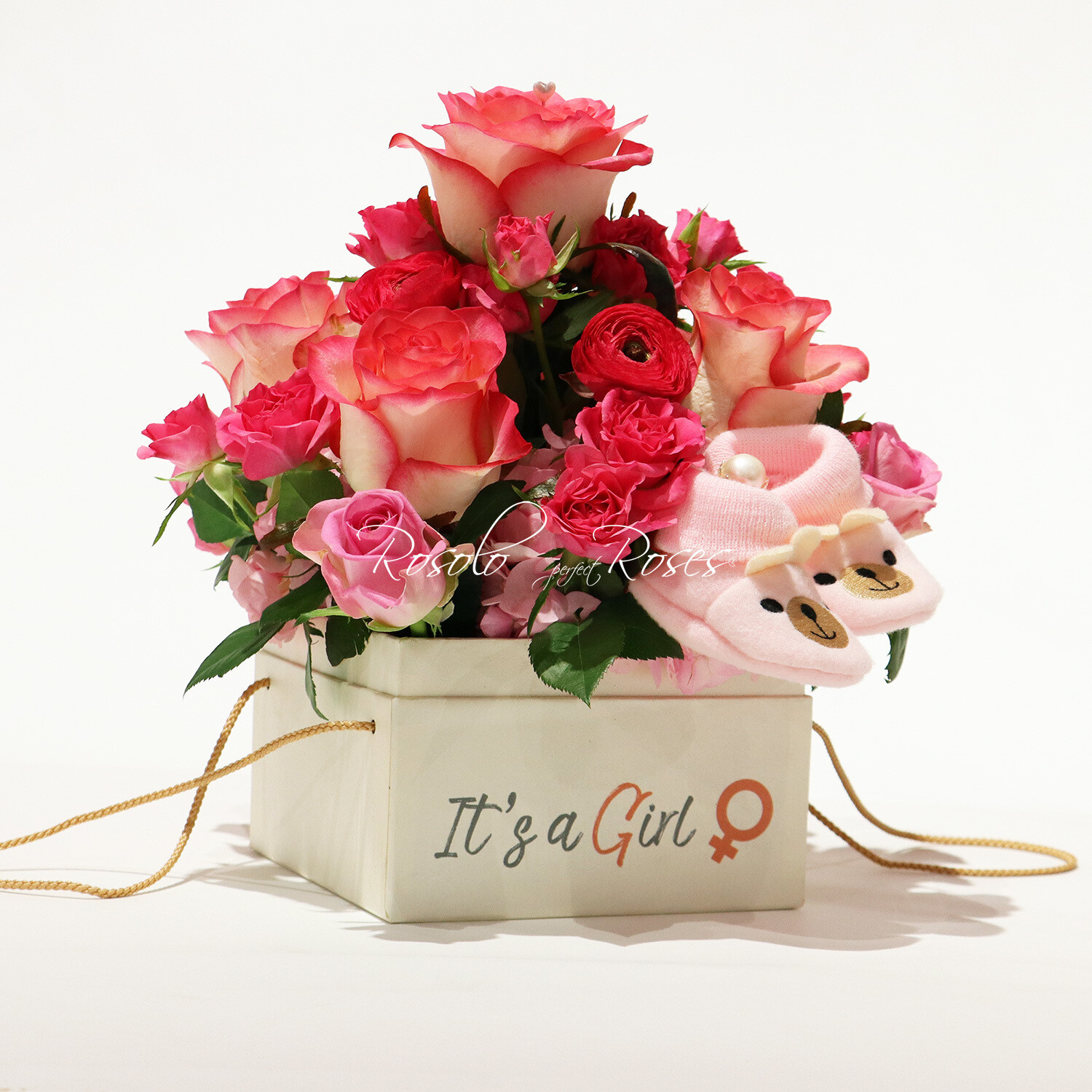 Boîte de roses, naissance fille, 2 tailles