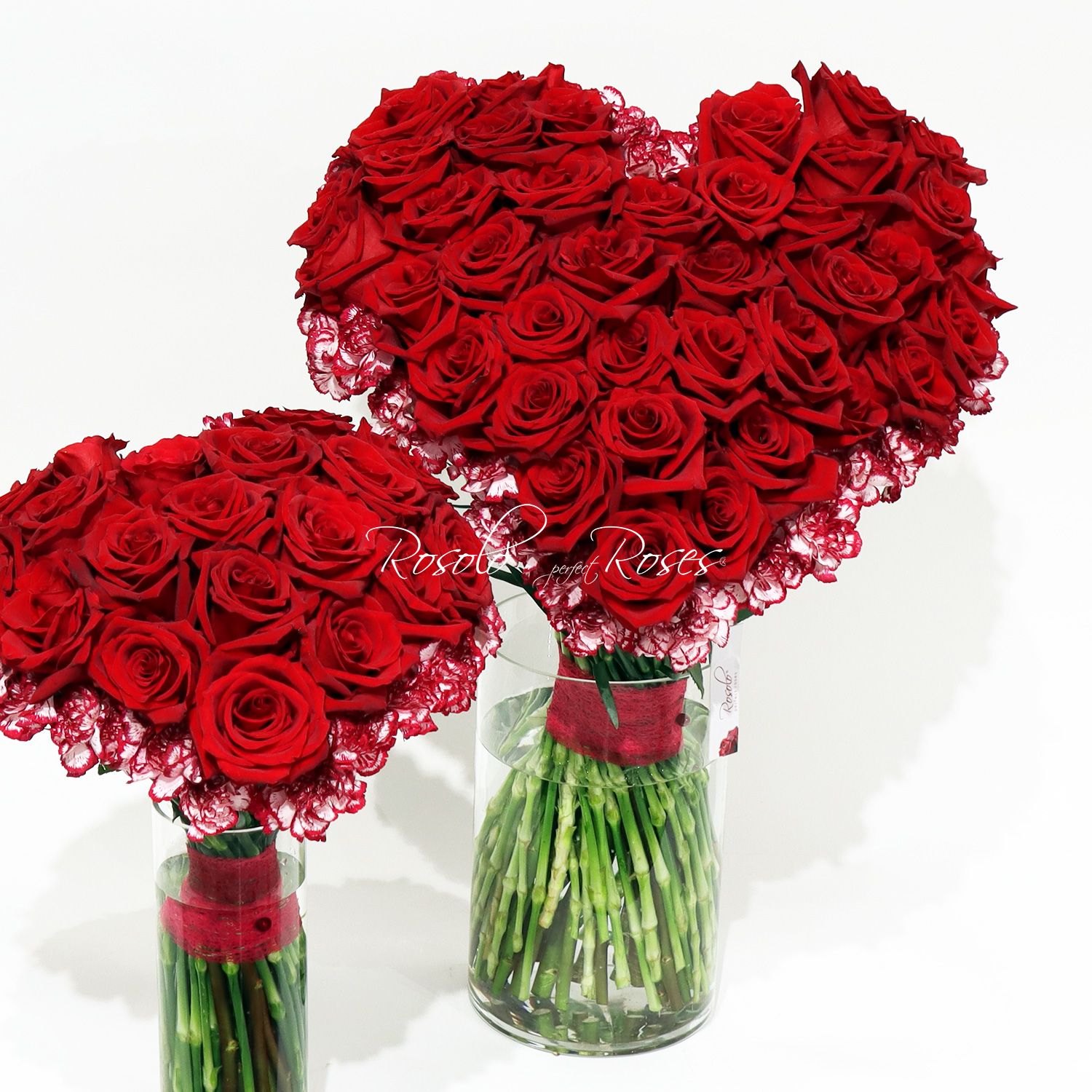 UNIQUE: Bouquet en forme de coeur, roses &amp; oeillets, 2 tailles