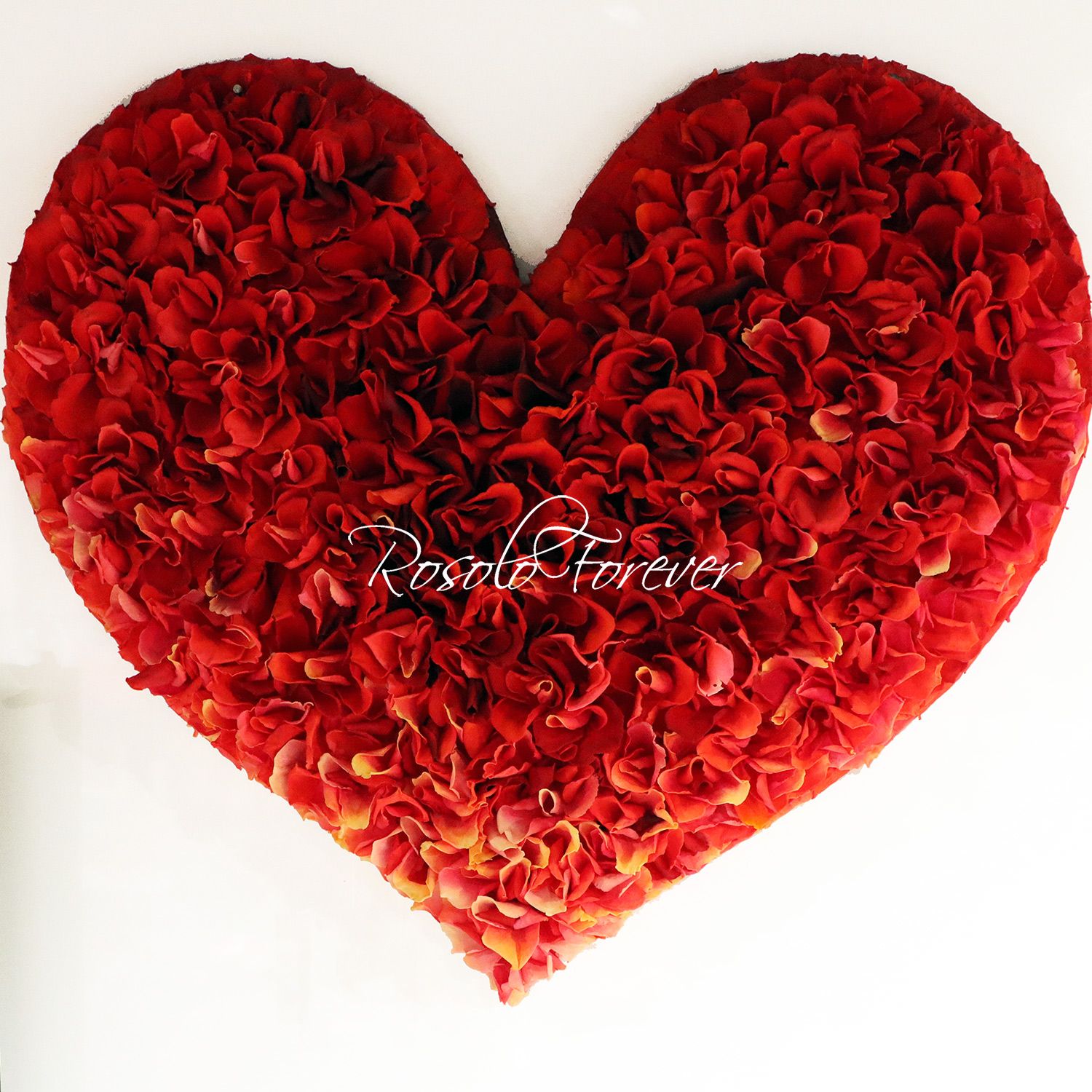 FOREVER: Grand coeur, pétales de roses stabilisées. Tableau mural d'env. 85 cm.