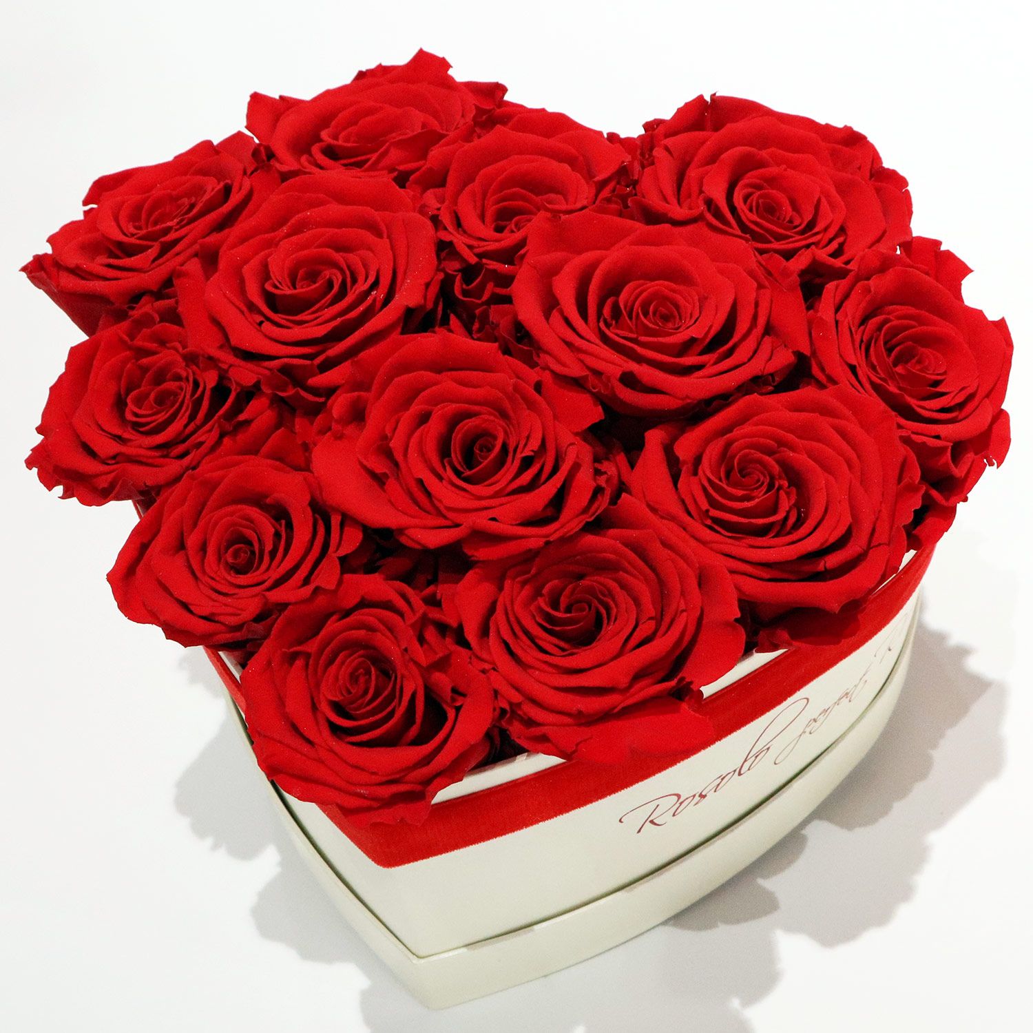 Boîte en forme de coeur, 13 roses éternelles en rouge