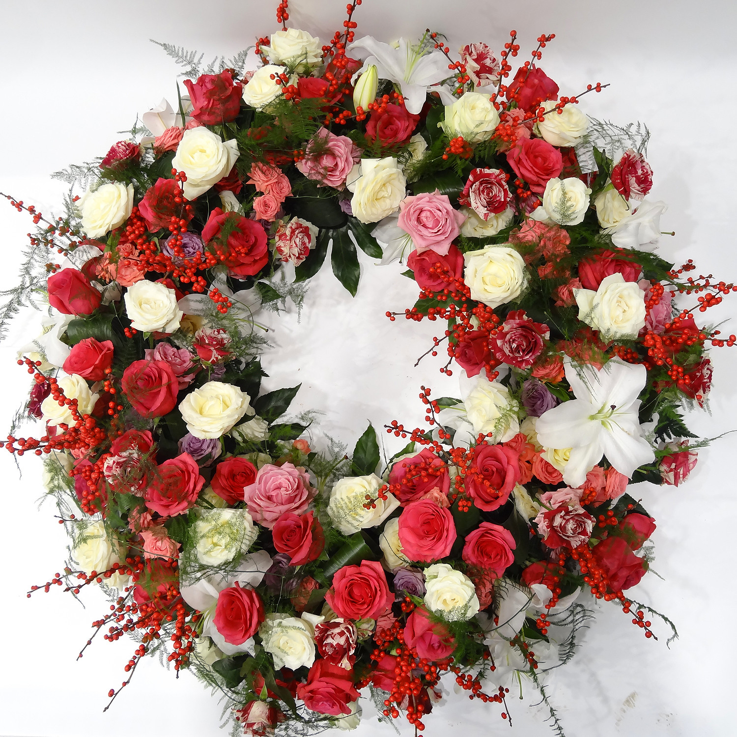 Couronne mortuaire en rouge et blanc
