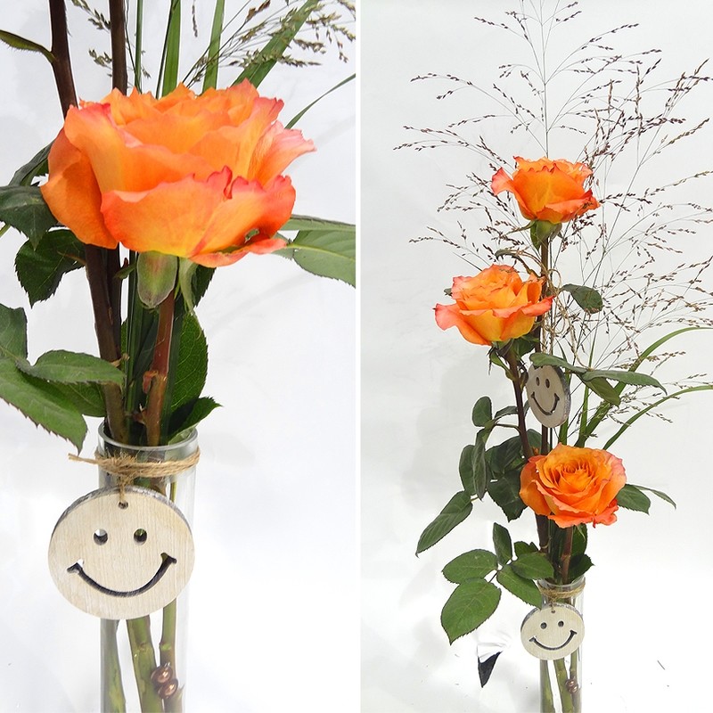 Be happy... 3 roses dans un vase, couleur à choix