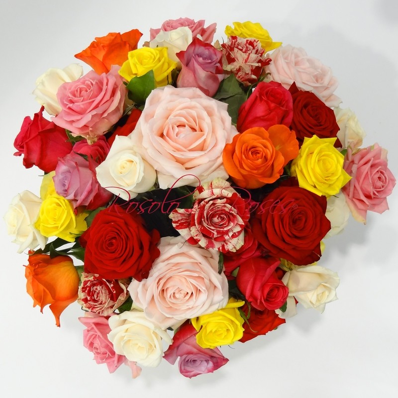 Superbe bouquet lumineux de roses colorées
