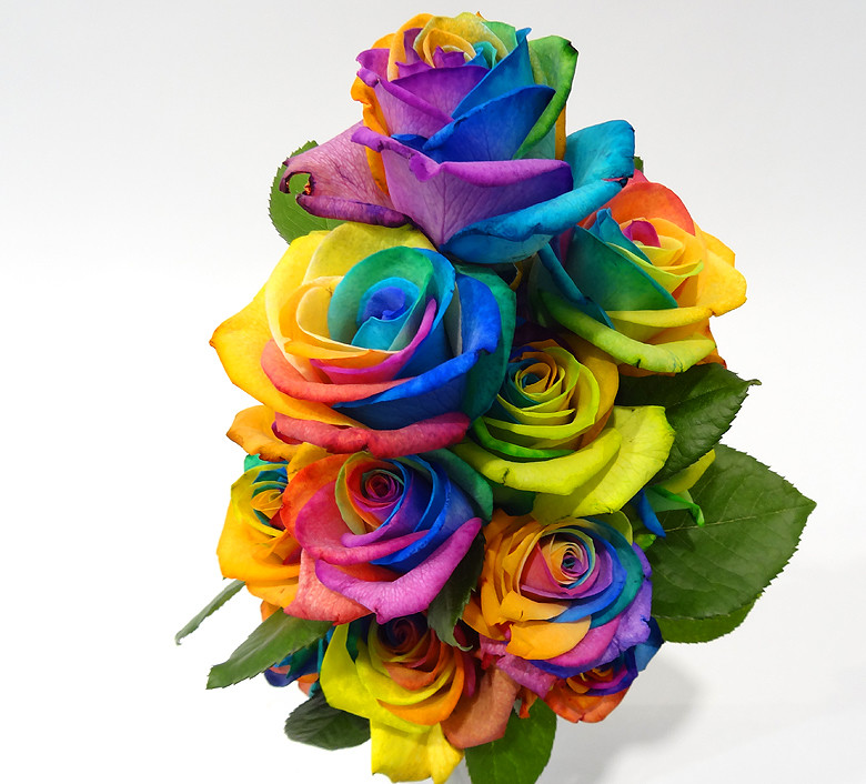 Arrangement de Roses "Rainbow" dans un vase