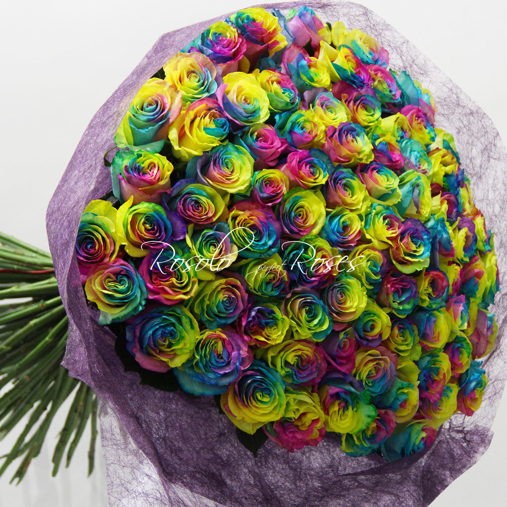 Somptueux bouquet de roses "Rainbow"