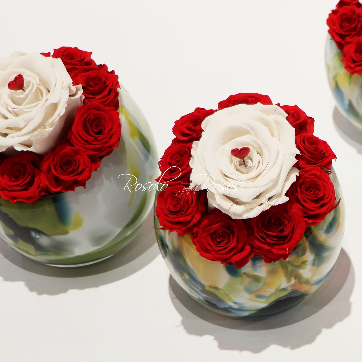 ROSOLO FOREVER: Roses éternelles dans une coupe en verre