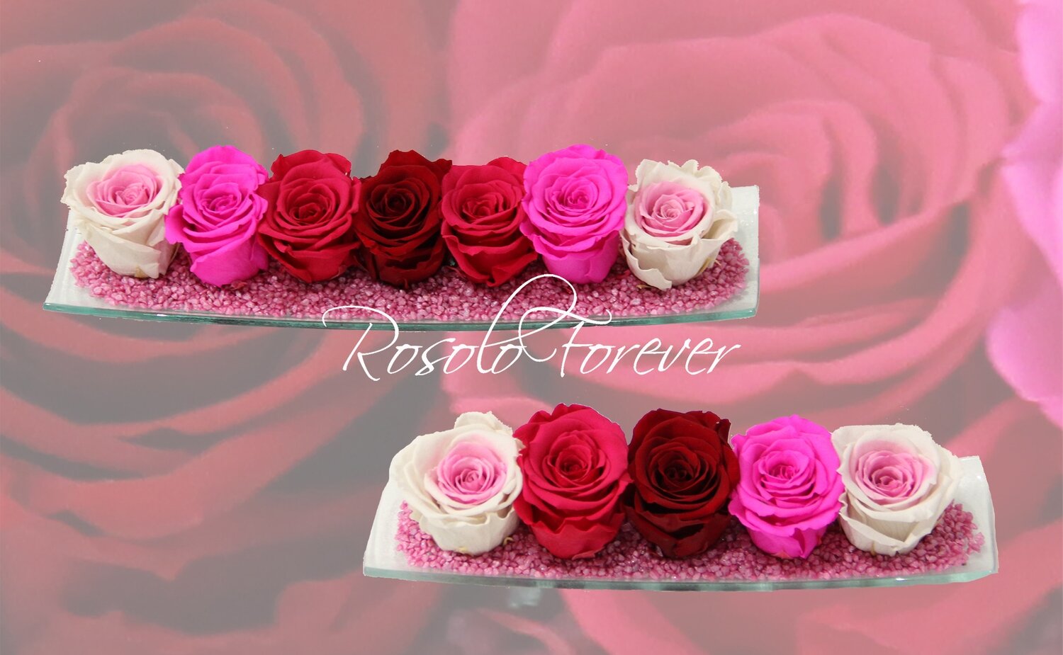 Arrangement de table en rose, fuchsia et rouge