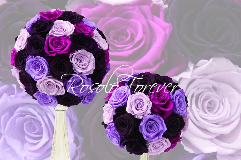 Belle boule de roses éternelles, mauve, sur chandelier