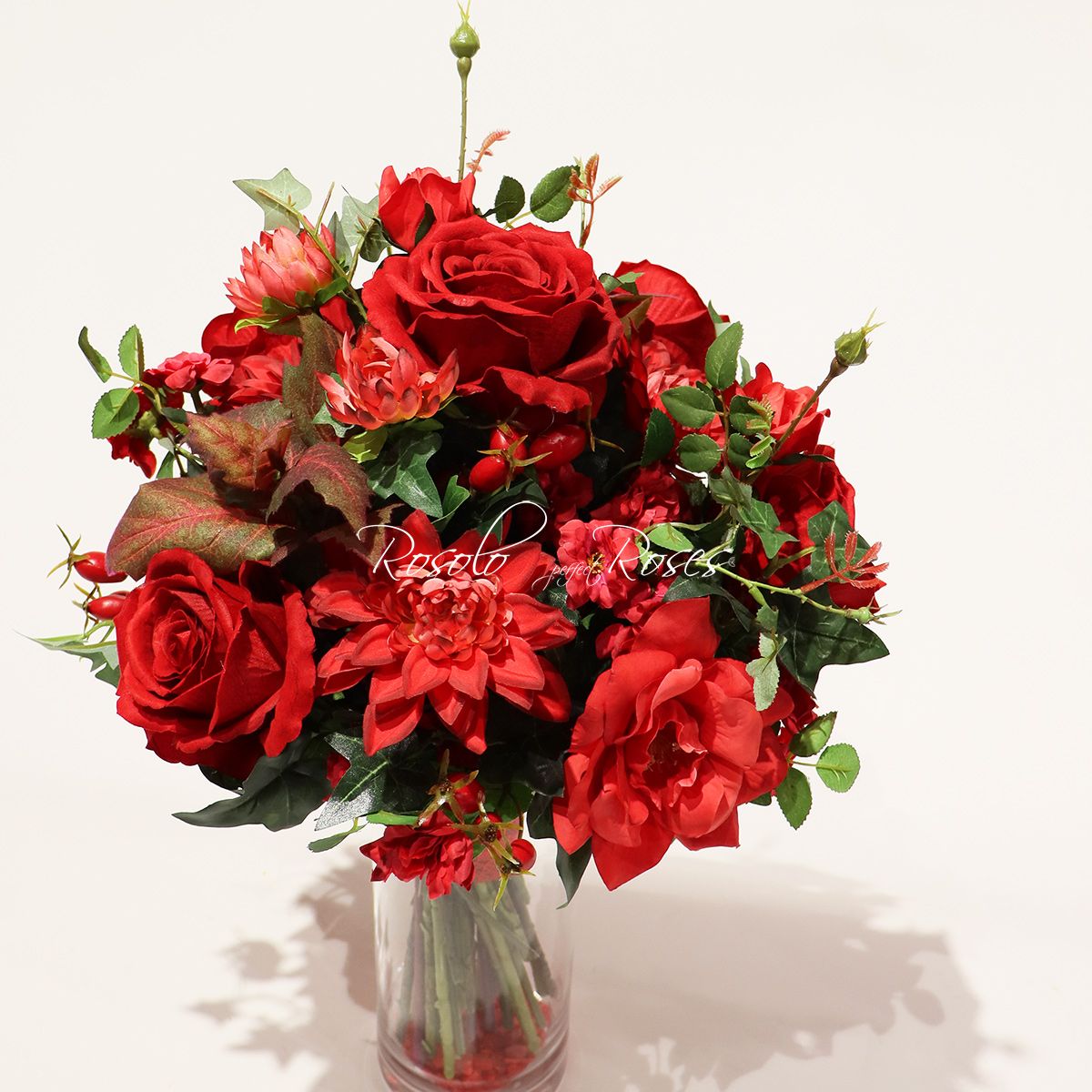 SILK FLOWERS: Beau bouquet de Roses, Dahlias et garniture