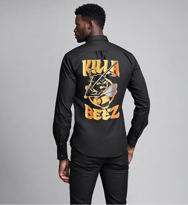 Men's Large Black Killa Bees Dress Shirt