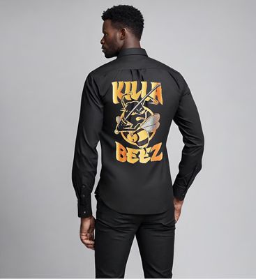 Men's Large Black Killa Bees Dress Shirt