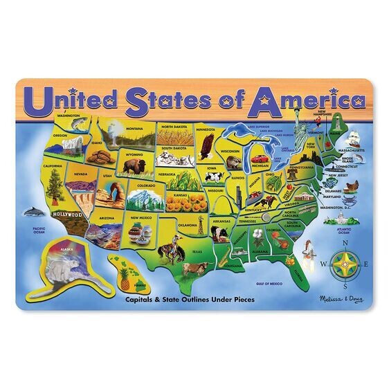 MD 3797 USA Map Wooden Puzzle