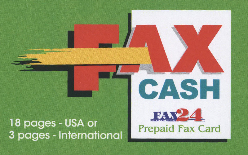 18 pages USA or 3 International Fax Cash Card