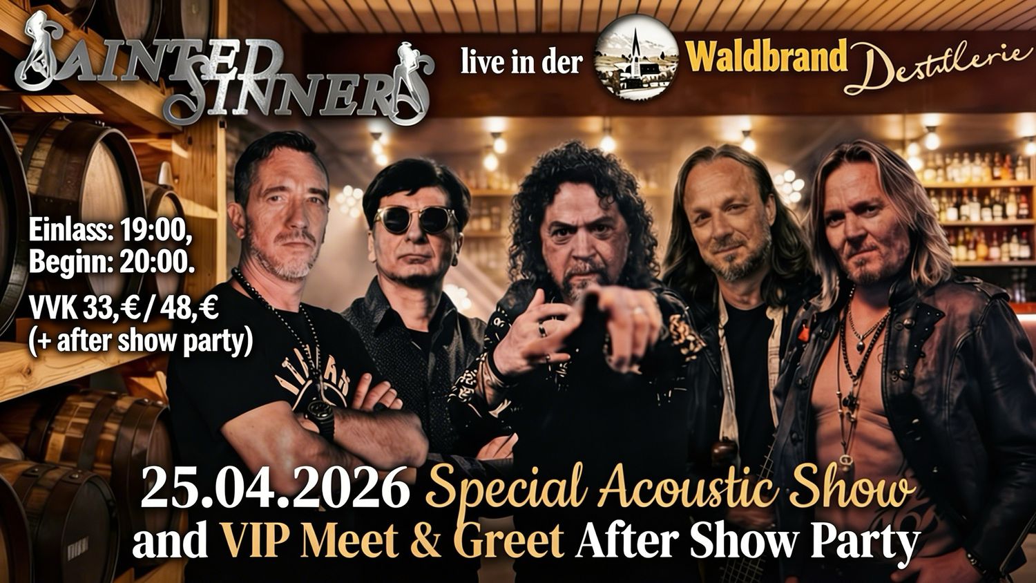 Sainted Sinners – Acoustic Night &amp; Sunshine Gin Launch 25. April 2026 | Waldbrand Destillerie, Wald im Allgäu Std. Ticket