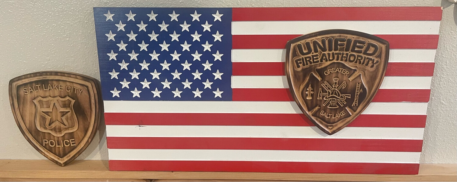 Handcrafted wooden flag from Manta Wood Creations"

