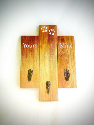 Handmade wooden key and leash holder with hooks - rustic wall mount organizer

