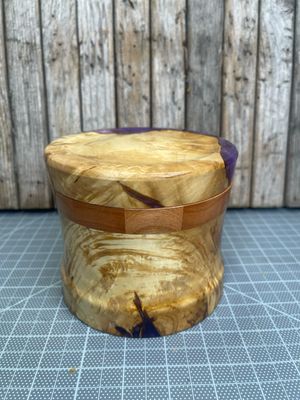 Handmade burl and epoxy resin  lidded round box - decorative storage container

