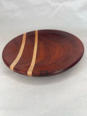 7" Sapele Wooden Plate with Maple Accent | Handcrafted Serving Plate