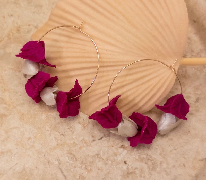 Bougainvillea Pikake Lei XL 14k Goldfilled Hoops