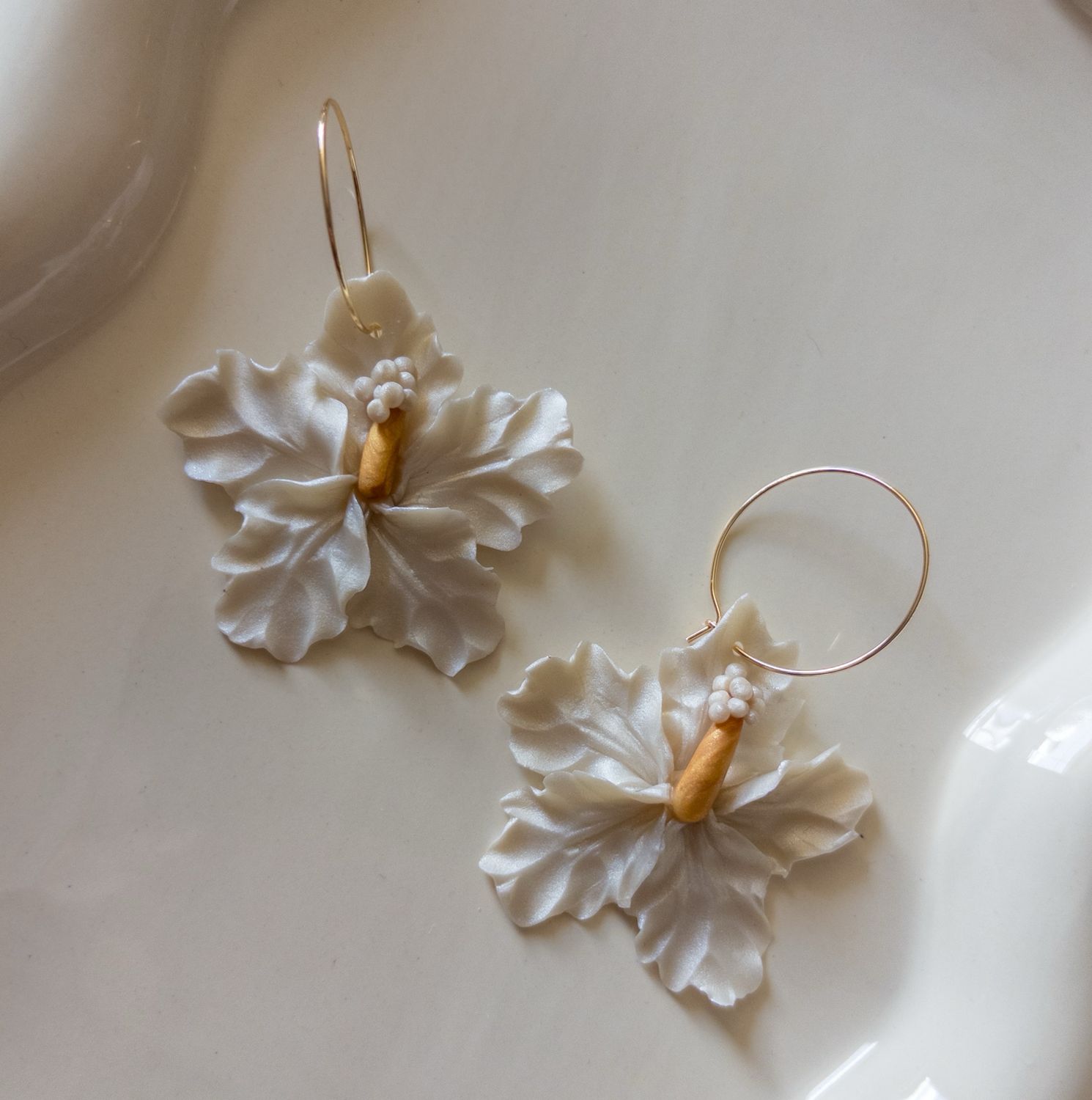 Haupia Pearl Hibiscus 14k Goldfilled Hoops