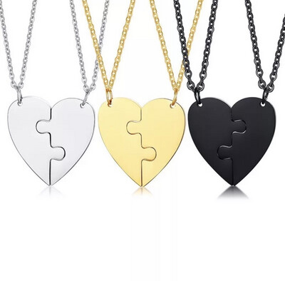 Custom Puzzle Heart Necklace Set