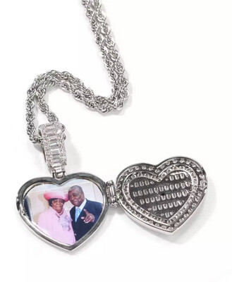 Custom Icy Heart Photo Medallion Necklace