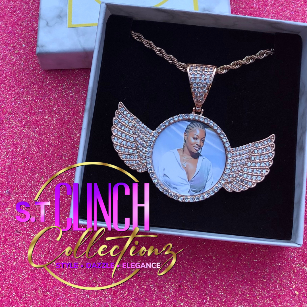 Custom Winged Photo Medallion Necklace