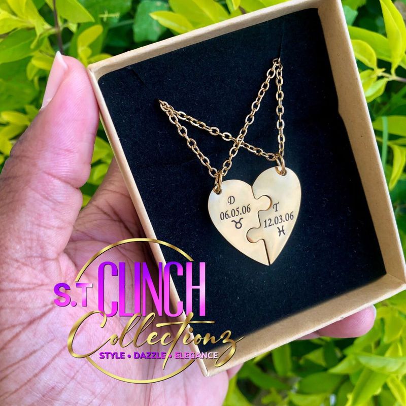 Custom Puzzle Heart Necklace Set