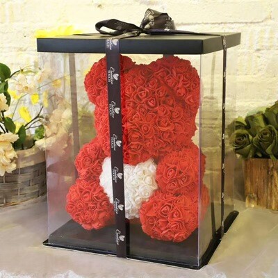 Teddy Rose with Heart Medium - Red/White