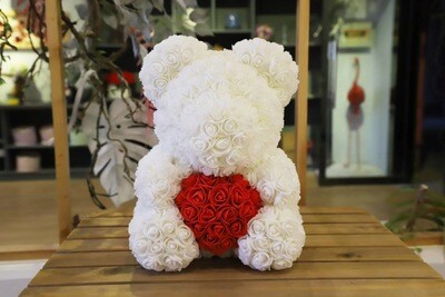 Teddy Rose with Heart Medium - White/Red