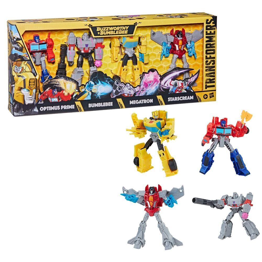 Hasbro Transformers Buzzworthy Bumblebee Figuren 4er Pack Prime, Megatron, Bumblebee, Starscream