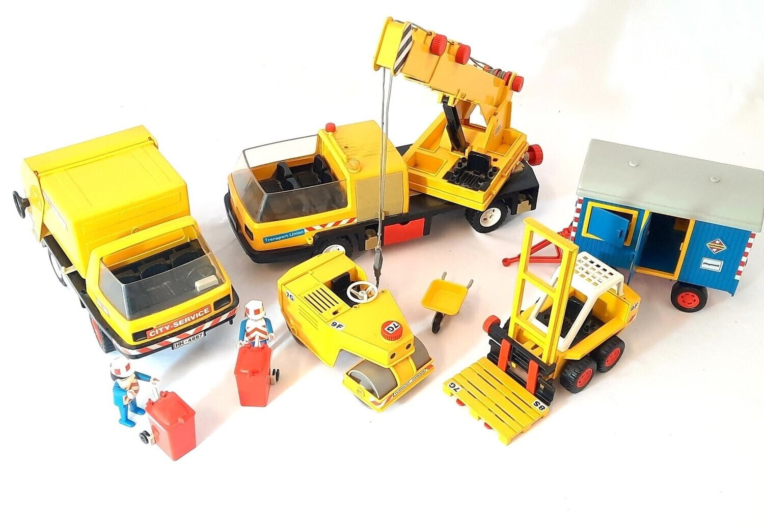 Playmobil Baustellen Sammlung 70er/80er Kranwagen, Müllfahrzeug, Bauwagen