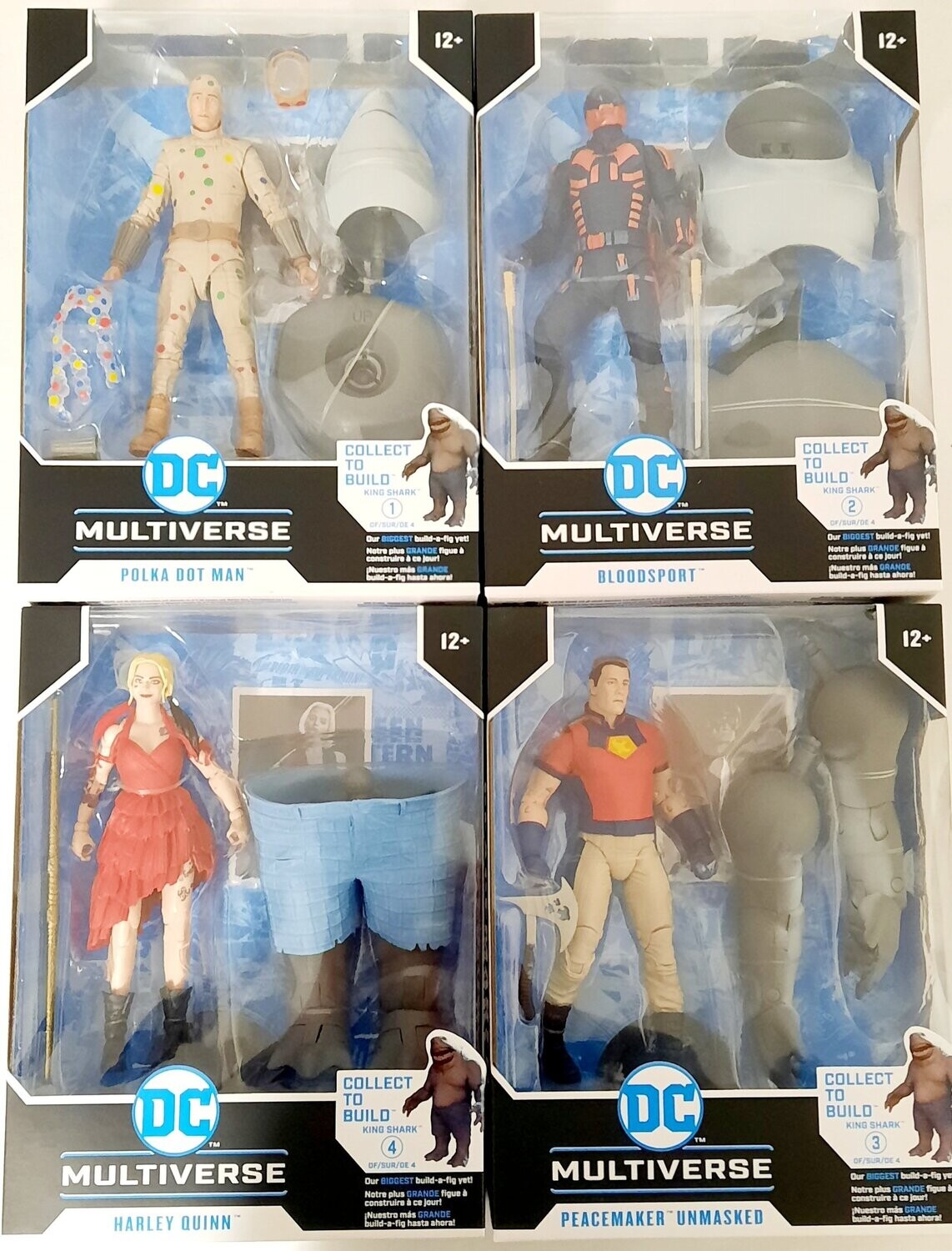McFarlane Toys Suicide Squad King Shark KOMPLETTE Wave Harley, Peacemaker, Bloodsport & Dot Man