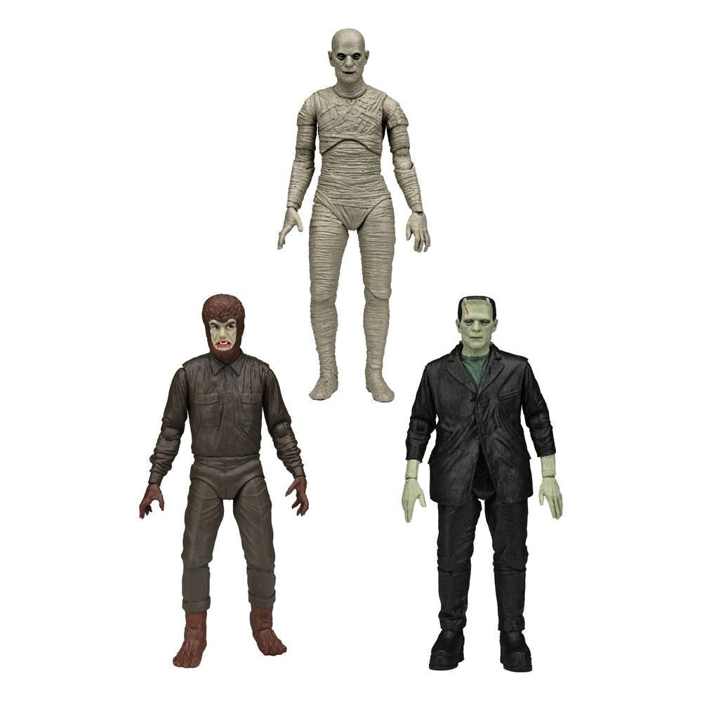 NECA Universal Monsters Actionfiguren Retro Frankenstein, Mummy, Wolfman 3er Komplett Set
