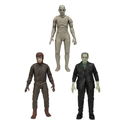 NECA Universal Monsters Actionfiguren Retro Frankenstein, Mummy, Wolfman 3er Komplett Set