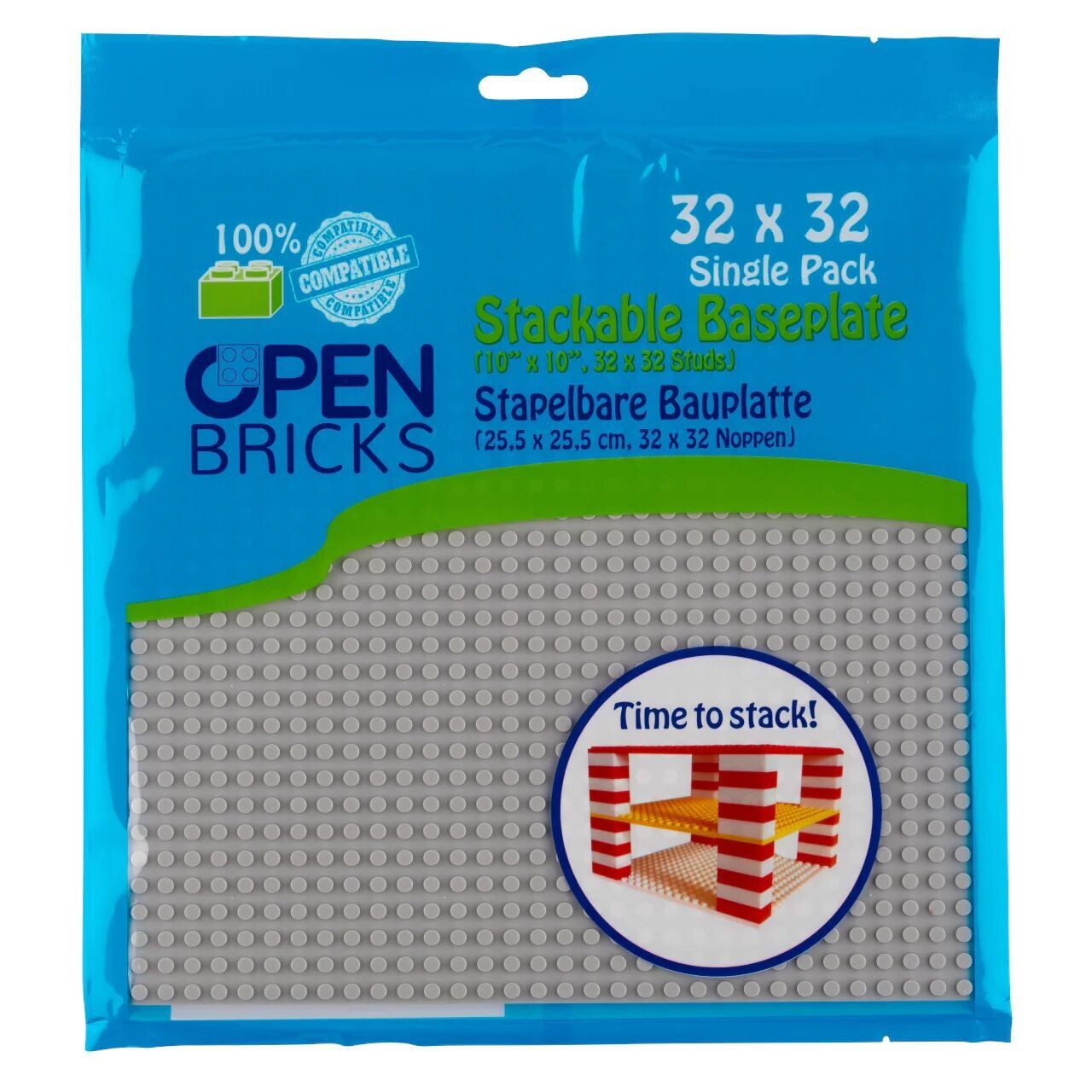 OPEN BRICKS Baseplate Bauplatte 32x32 Noppen hellgrau