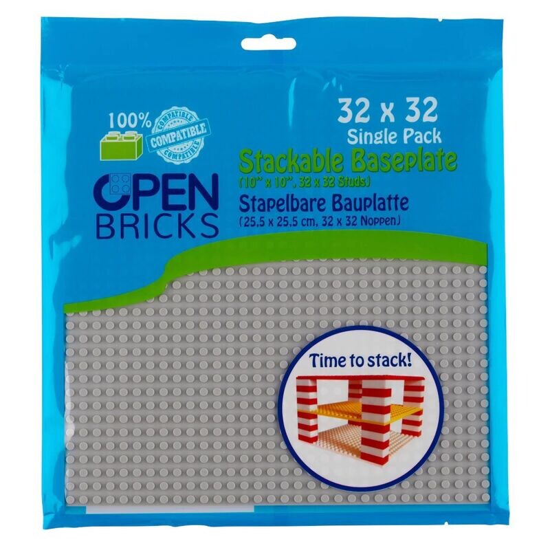OPEN BRICKS Baseplate Bauplatte 32x32 Noppen hellgrau