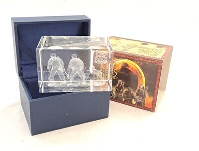 Herr der Ringe Zwei Türme Gollum, Frodo & Samwise 3D Lasertechnik Glasstein NEU
