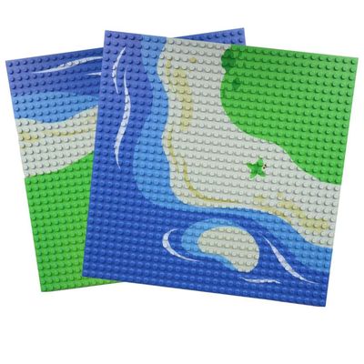 OPEN BRICKS® Bauplatte 32x32 Noppen (25,5 x25,5 cm) Beach Strand Wasser bedruckt Kurve Duo