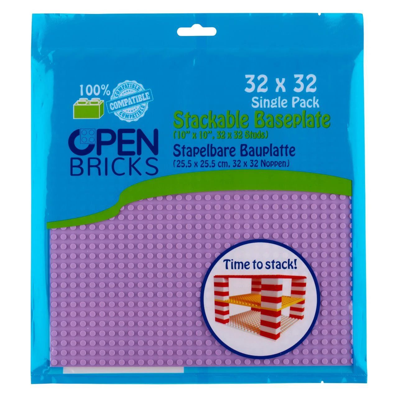 OPEN BRICKS® Bauplatte 32x32 Noppen (25,5 x25,5 cm) Lavendel