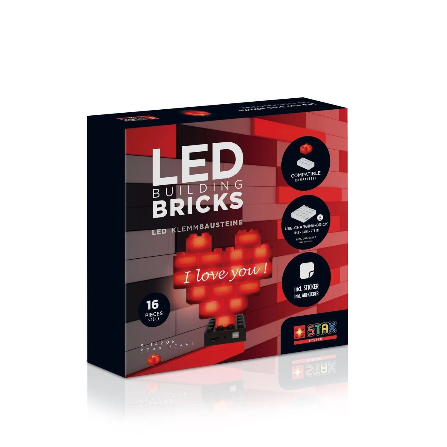 STAX ® Herz - LEGO®-kompatibel (mit Akku) LED Building Bricks I Love You
