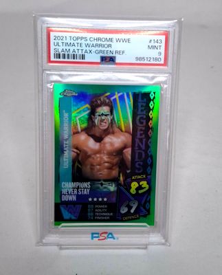 Topps 2021 Chrome WWE Ultimate Warrior Slam Attax Green Refractor 5/50 PSA 9 !