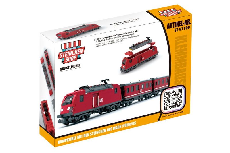 Rote Lokomotive Deutsche Bahn AG mit Speise und Personenwagen 998 Klemmbausteine Rote Lokomotive Deutsche Bahn AG mit Speise und Personenwagen 998 Klemmbausteine