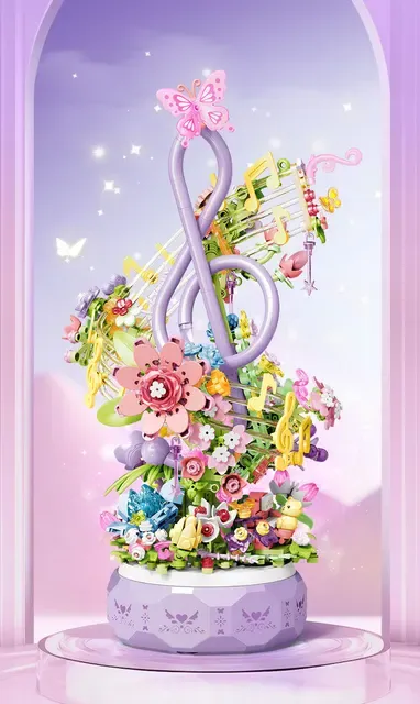 Sembo Spieluhr wohlklingende Blumen 711 Klemmbausteine LED Sound 30 cm