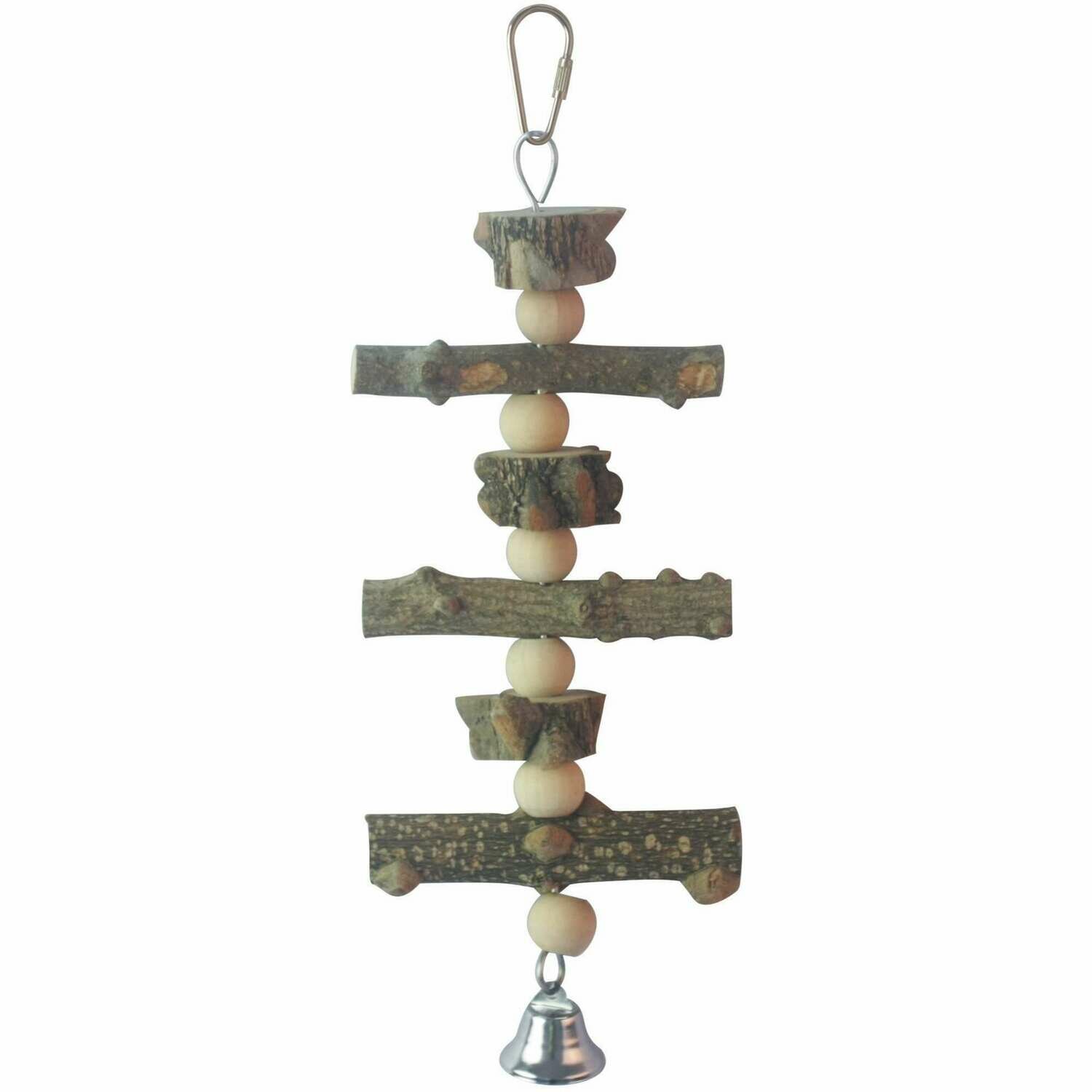 Juguete de madera natural con campana para pájaros